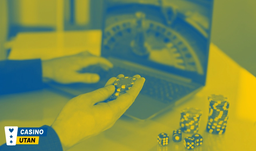 Laptop med roulette och spelmarker som symbol för casinobonusar