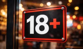 Skylt som visar 18 år som åldersgrans for online casino