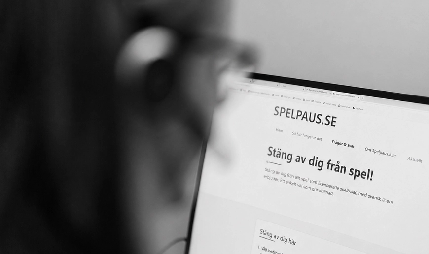 Spelpaus hemsida på datorskärm