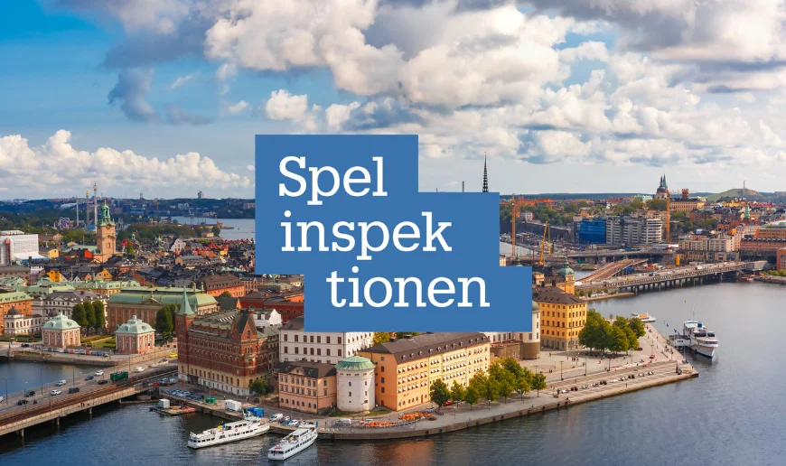 Stockholm stadsvy med Spelinspektionen logo
