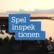 Spelinspektionens logotyp över flygfoto av svensk kuststad vid solnedgången
